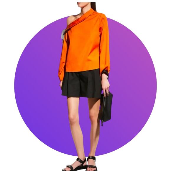 Anthropologie Harshman Orange Liana Cotton One Shoulder Top Blouse L XL 14 NWT - Picture 1 of 12